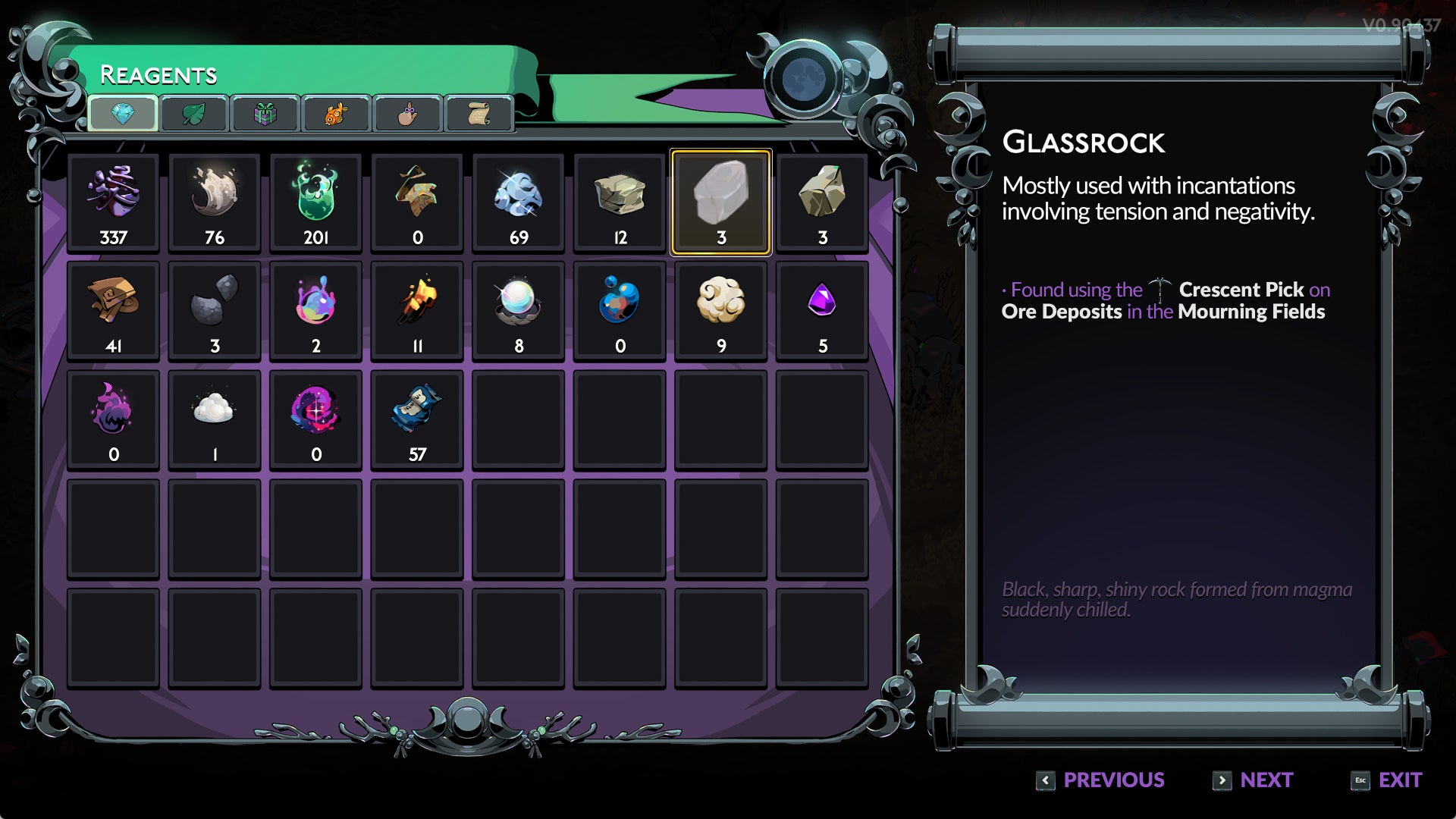 Screenshot of the Glassrock item description in Hades 2. - 4