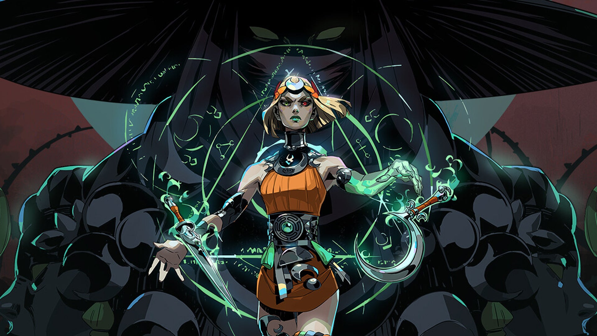 Hades 2 key art showing Melinoe performing some kind of witchcraft in front of Hecate. - 5