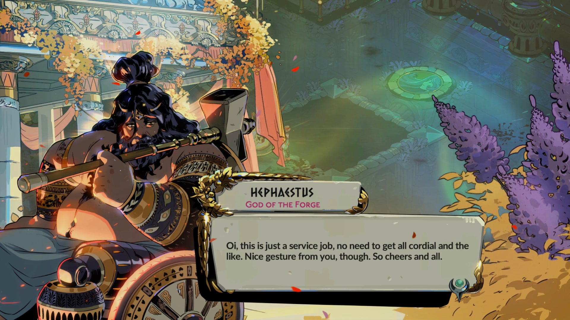 Hephaestus being magnanimous successful  Hades 2.