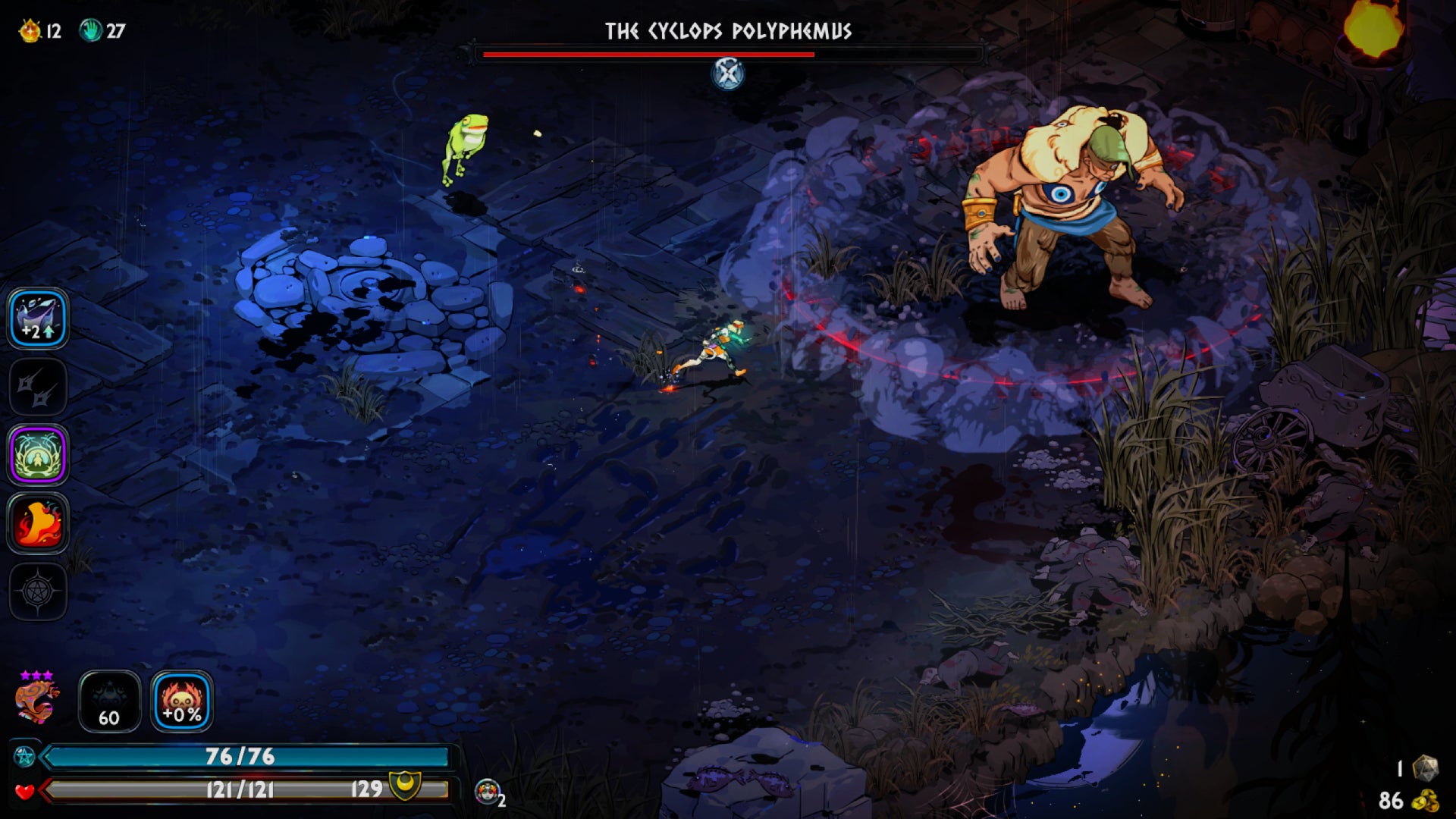 Melinoe moves to strike the cyclops Polyphemus in Hades 2. - 3