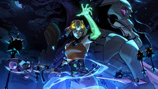 Hades 2 artwork for Unseen Update, showing cartoon style witch with staff and giant figure behind her