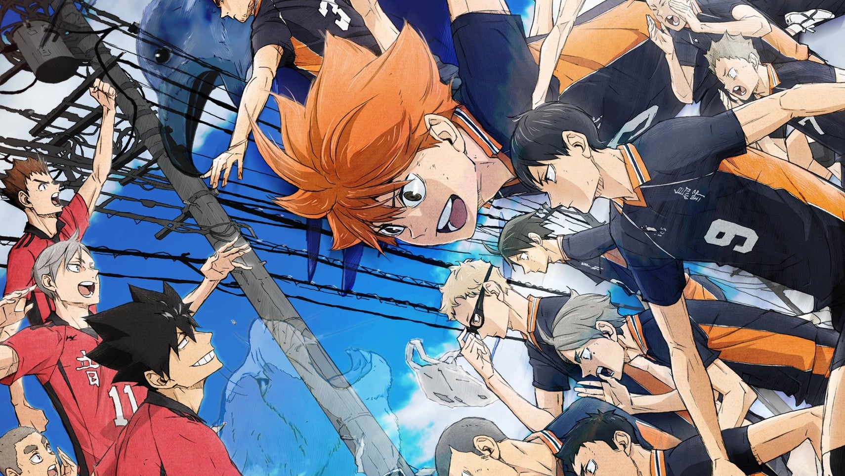 A poster for Haikyu The Dumpster Battle showing the main cast facing off against its rival volley ball team. - 1