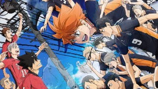 A poster for Haikyu!! The Dumpster Battle showing the two rival teams all posed facing each other.