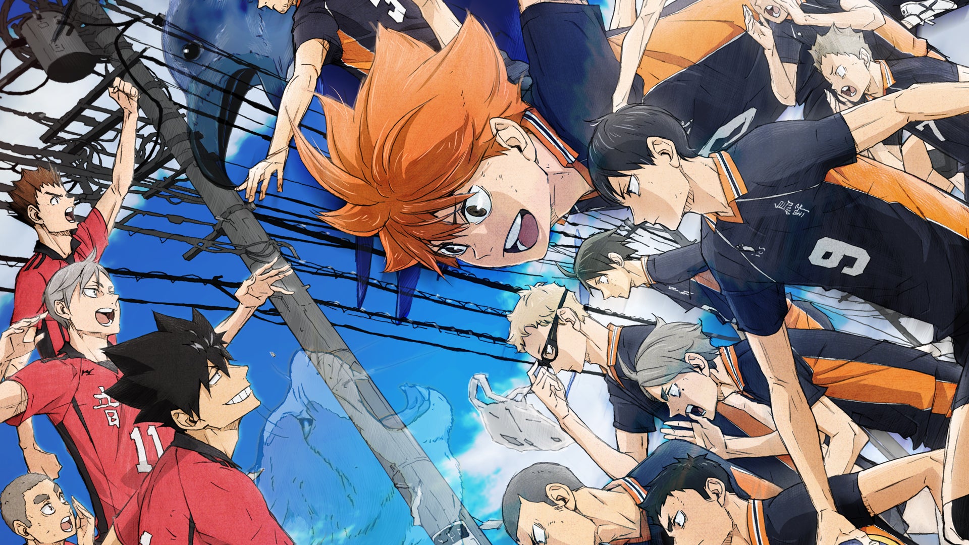 A poster for Haikyu!! The Dumpster Battle showing the two rival teams all posed facing each other. - 1