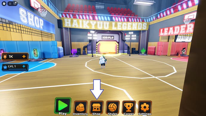 A screenshot from Haikyuu Legends in Roblox showing the in-game store button.