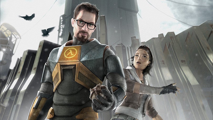 Gordon Freeman and Alyx Vance pose in Half-Life 2 artwork. - 1