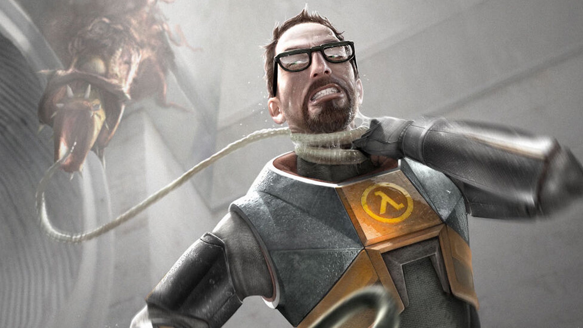 Gordon Freeman is choked by a barnacle tentacle and tries to escape. - 1