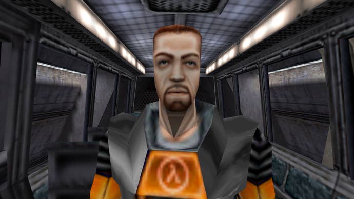 Gordon Freeman riding the tram in Half-Life’s intro.