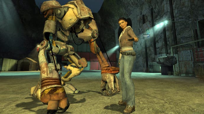 Robot and Alyx stand next to each other in Half-Life 2 screenshot