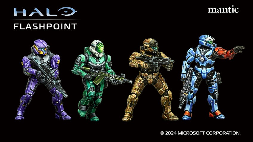 Shot of Spartan miniatures from Halo: Flashpoint wargame.