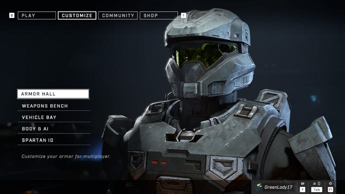 The Halo Infinite main screen, showing the Customization tab.