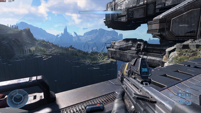 A vista in Halo Infinite, showing the geometry quality setting on Ultra.