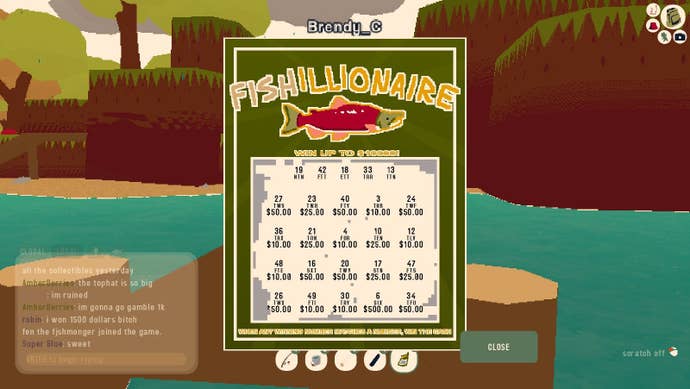 A losing scratchcard in Webfishing, titled “Fishillionaire”.