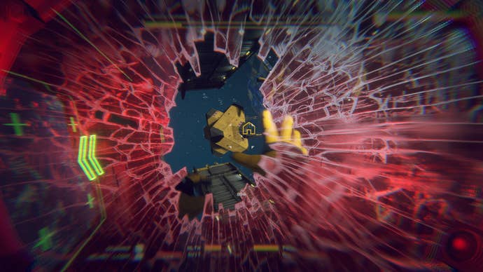 A huge explosion cracks the helmet of the shipbreaker in Hardspace: Shipbreaker