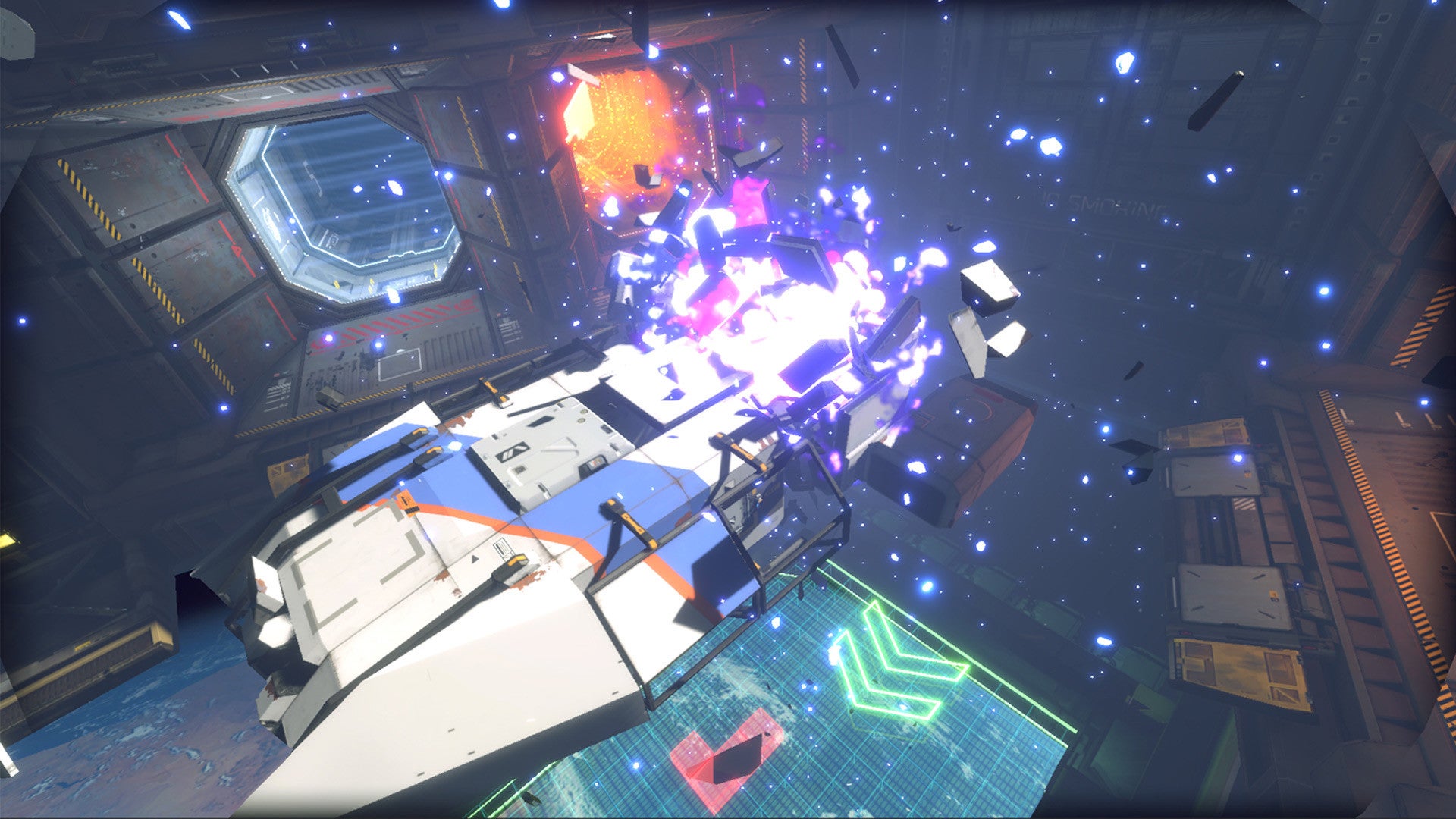 A spaceship going boom in Hardspace: Shipbreaker. - 1