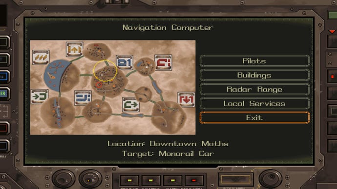 A nav screen from 80s space trader sim Hardwar