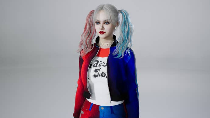 A character in inZOI who looks a lot like Harley Quinn.