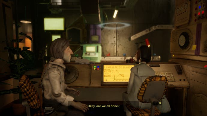 Harold Halibut screenshot showing Harold talking to a scientist