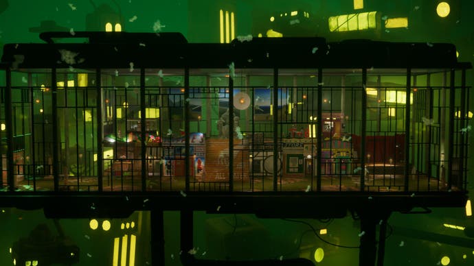 harold halibut screenshot showing the arcade district from the outside