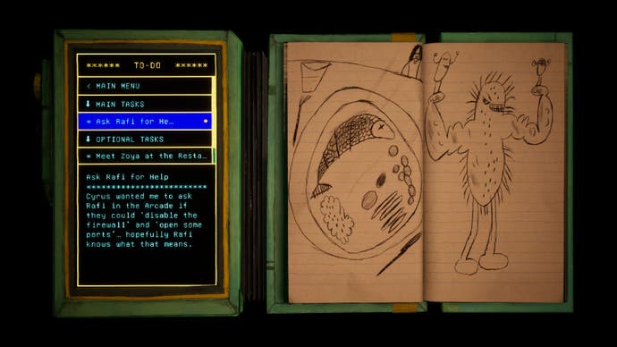 harold halibut screenshot showing the in-game to-do list