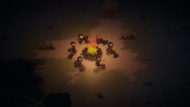 A circle of villagers aroud a campfire in horror management game The Tribe Must Survive