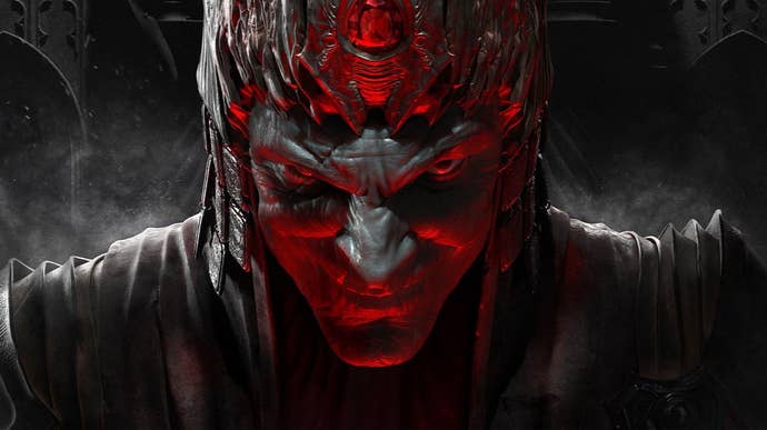 A close-up headshot of a demonic-looking medieval character from turn-based tactics RPG Beast