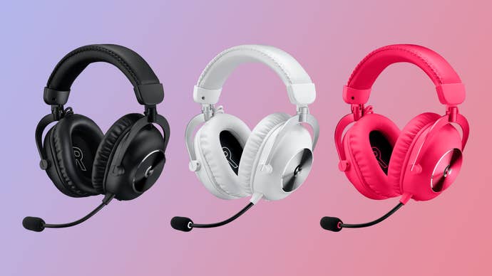 pc gaming headsets, specifically the logitech g pro x 2 lightspeed wireless headset in black, white and pink on a gradient background
