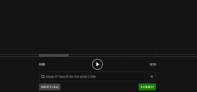 A screenshot of Heardle, which is like Wordle but for identifying a song.