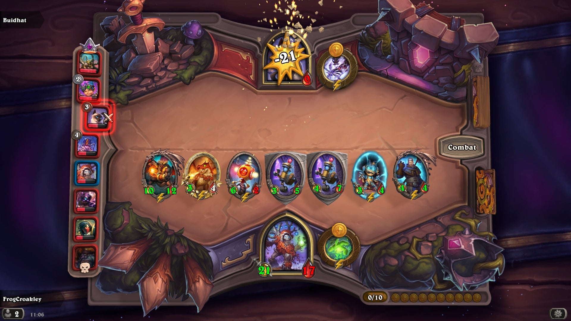 A picture of the card table in Hearthstone, mid game. - 10