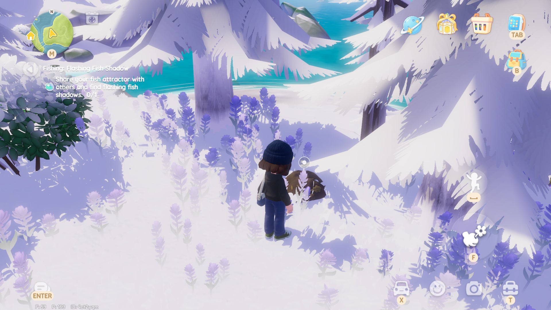 A Heartopia character stands in a snowy woodland clearing looking down at a mound of earth that conceals the rare Black Truffle mushroom type. - 8