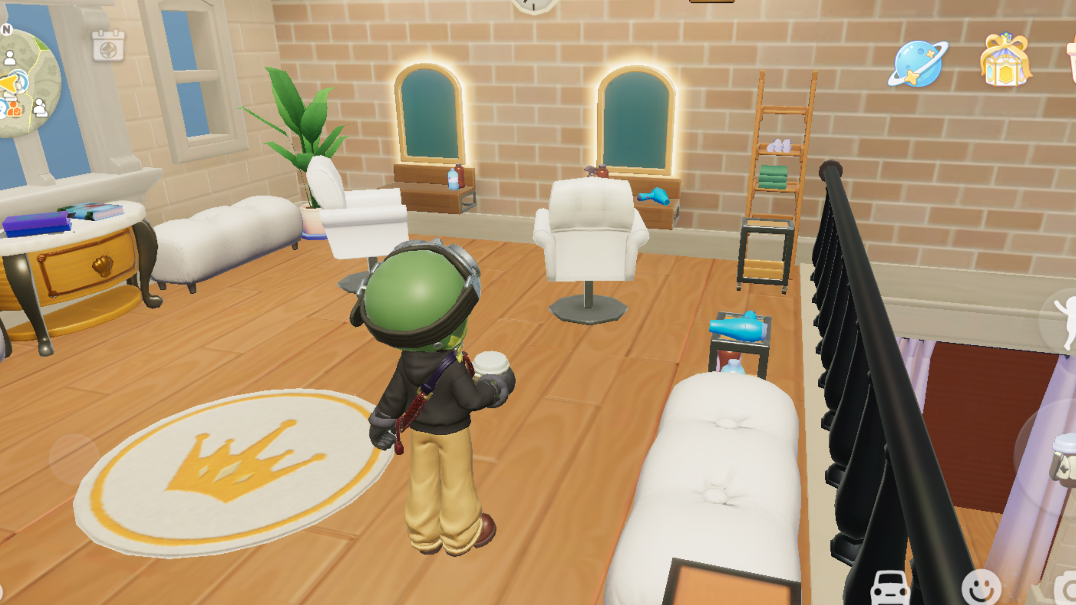 A character standing in the hair salon above the clothes shop in Heartopia. - 3
