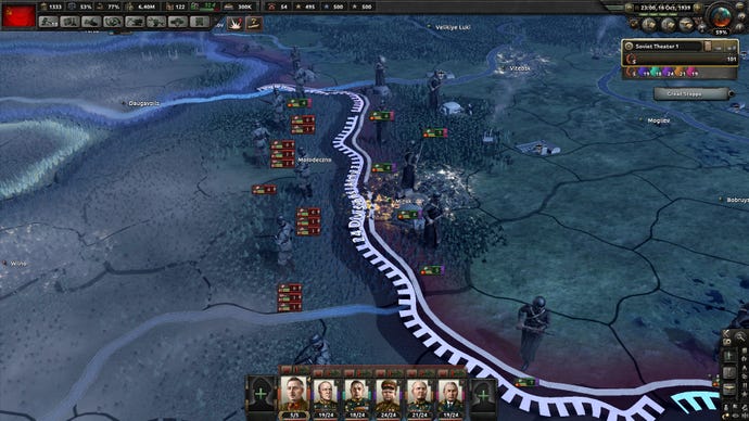 A border line on an overhead map in Hearts Of Iron 4