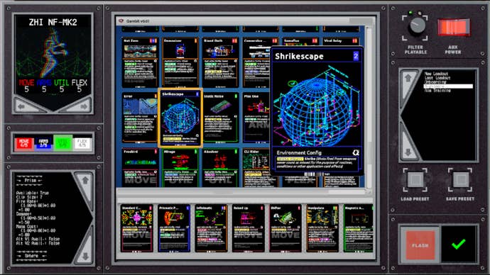 The paper interface for deckbuilding FPS Heaven X.