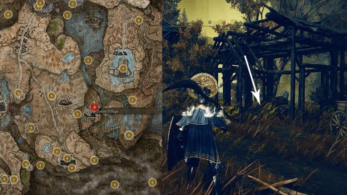 The location of a Hefty Cracked Pot in a shack in the Elden Ring Shadow Of The Erdtree’s Bonny Village.