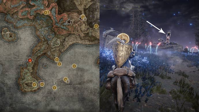 The location of a pot-throwing troll on the Elden Ring Shadow Of The Erdtree map.