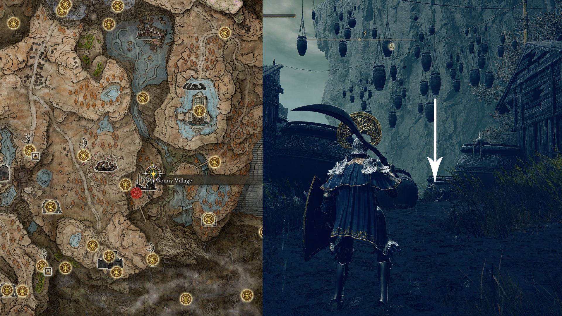 The location of a Hefty Cracked Pot in the Elden Ring Shadow Of The Erdtree’s Bonny Village. - 11