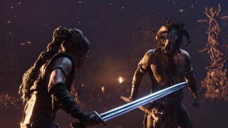 hellblade 2 senuas saga character holding sword facing masked enemy