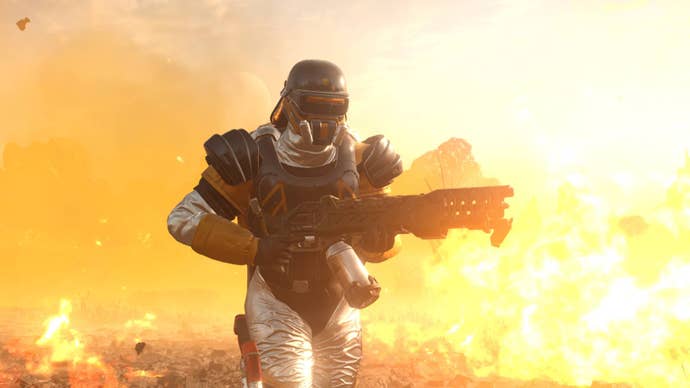 A helldiver wearing some Freedom’s Flame Warbond armour in Helldivers 2.