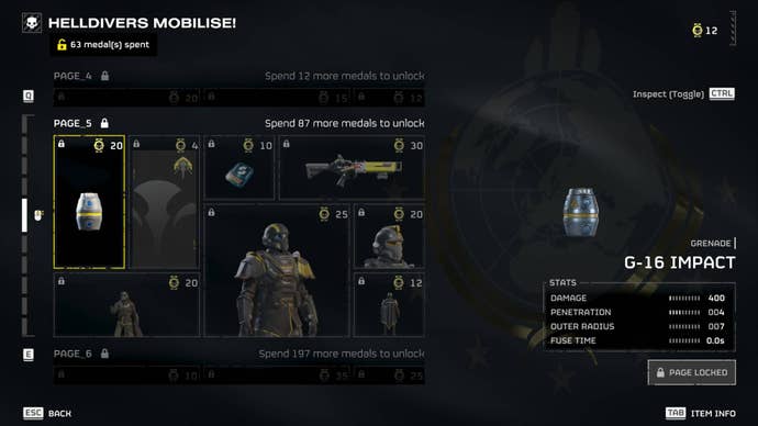 The G-16 Impact in the Warbond on Helldivers 2.