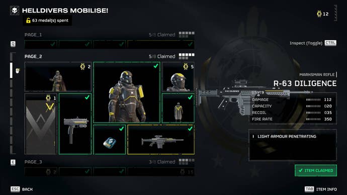 The R-63 Diligence in the Warbond on Helldivers 2.