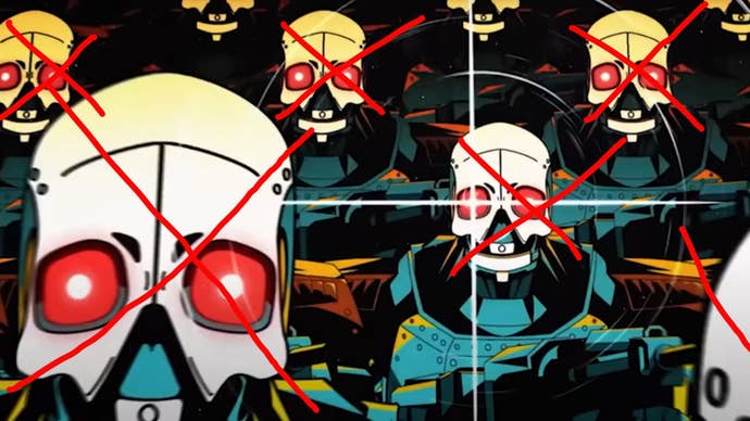 Some automatons in Helldivers 2 with crosses over their faces.