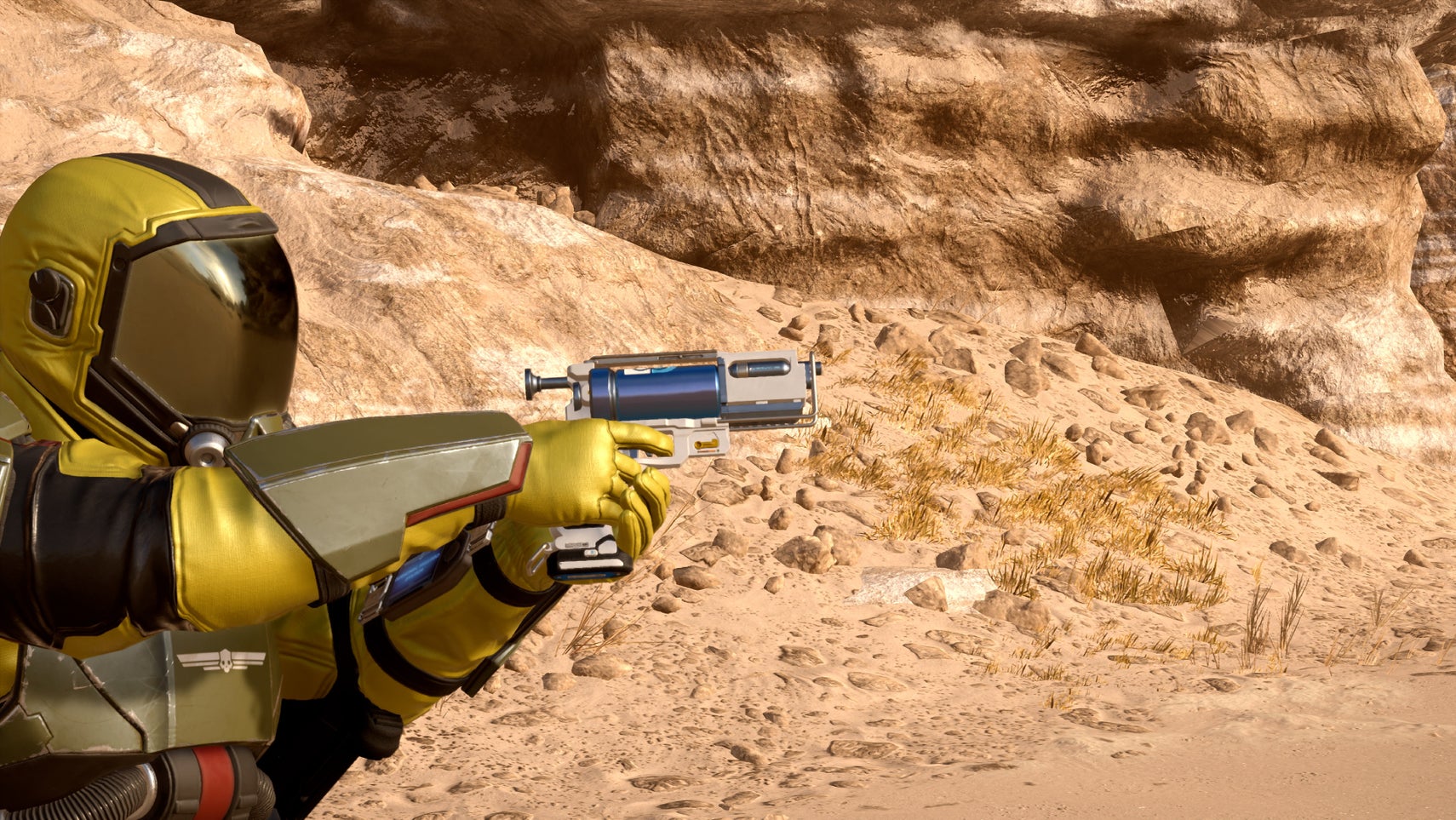 A player firing a stim gun in Helldivers 2. - 1