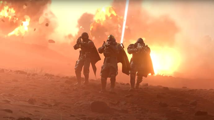 Some soldiers wearing the armour from Helldivers 2’s latest warbond.