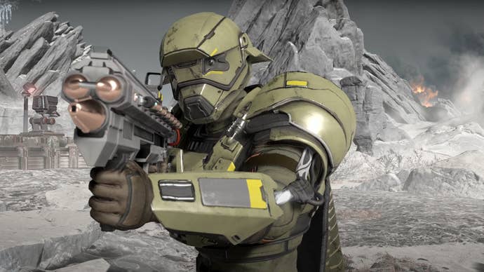 A soldier wearing some armour from Helldivers 2’s Cutting Edge warbond.