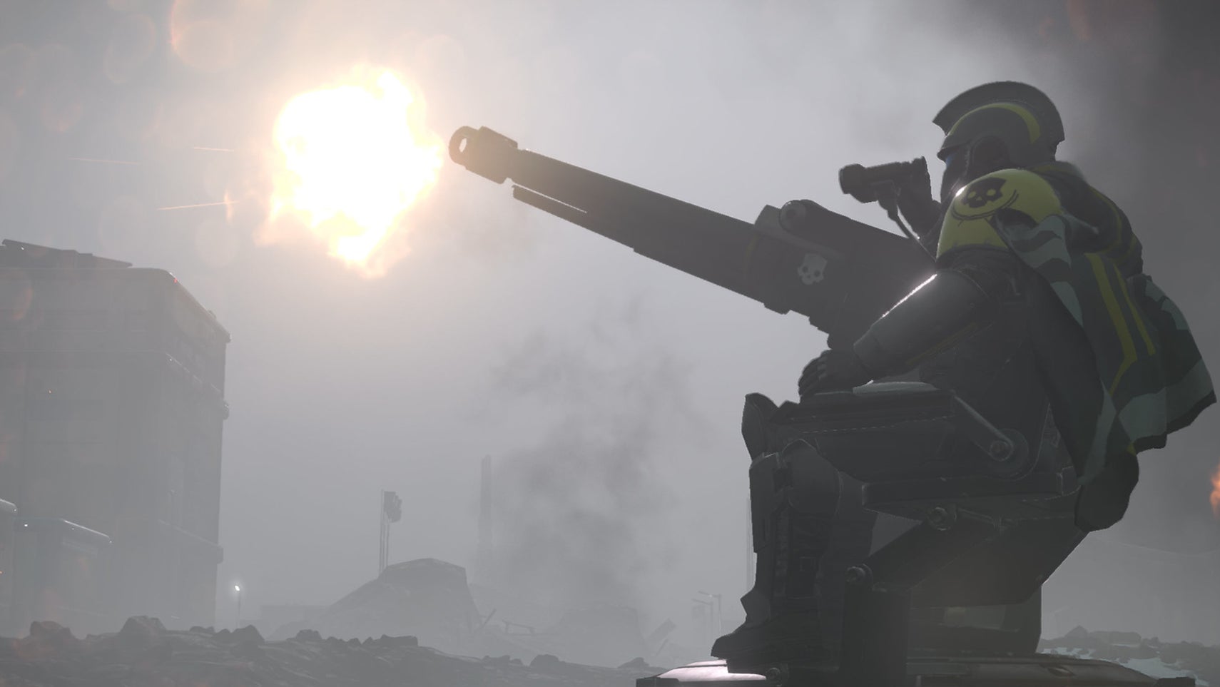 A helldiver sitting on an A/FLAM-40 Flame Sentry in Helldivers 2. - 1