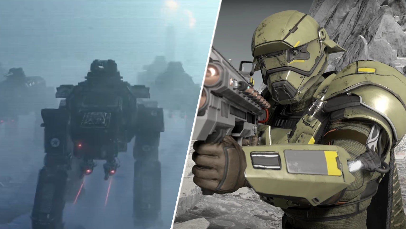 A Factory Strider and a Helldiver in Helldivers 2. - 1