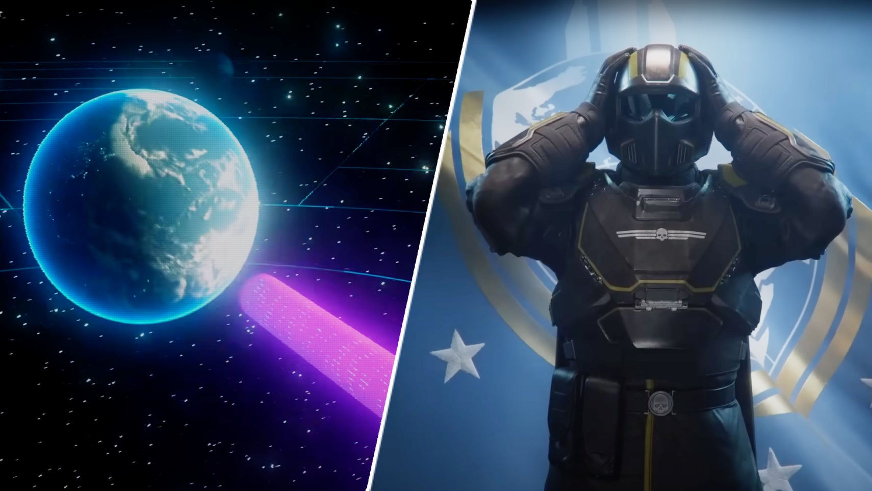 A Helldiver in Helldivers 2 putting their hands to their head as a diagram shows The Illuminate reaching Super Earth. - 1