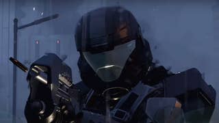 A Helldivers 2 soldier wearing a Master Chief inspired helmet.