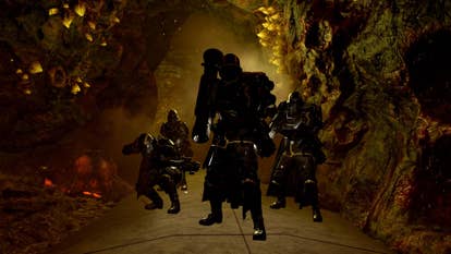 A radical of helldivers successful a cave successful Helldivers 2.