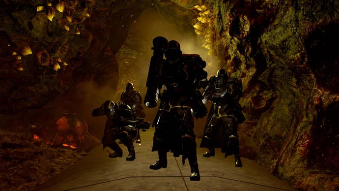 A radical of helldivers successful a cave successful Helldivers 2.
